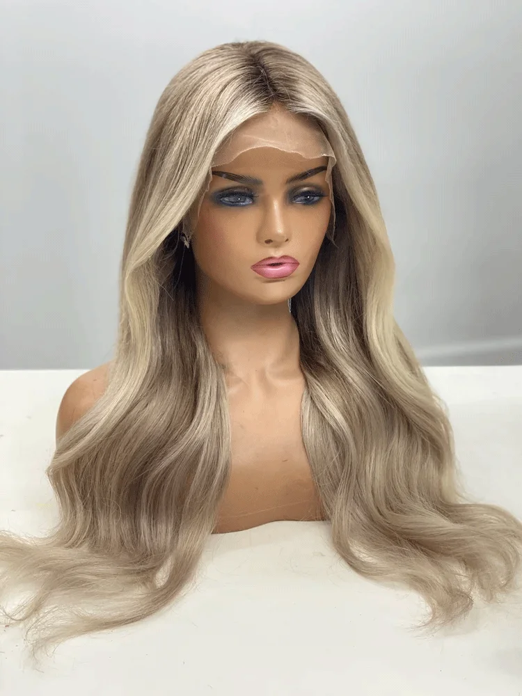 Perruques Full Lace Wig sans colle pour femmes, cheveux synthétiques, balayage blond, cosplay, perruques personnalisées ultraviolets