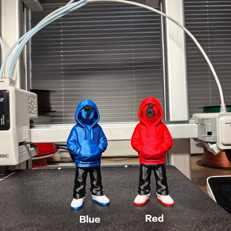 3D Printed Decorative Figure of Numbers 6 and 7, Dressed in Golden and Purple/Blue and Red, Standing Coolly Home Decor Figurines