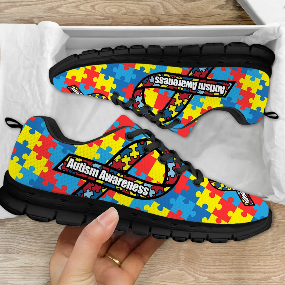 INSTANTARTS Spring Autumn Flat Shoes AIDS and Autism Cancer Awareness Pattern Women's Lace-up Sneakers Plus Size Athletic Shoes