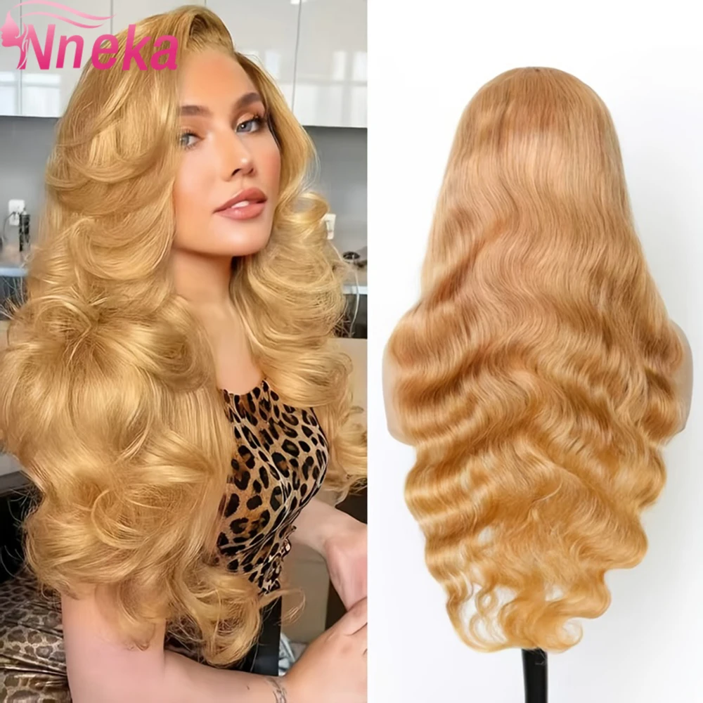 

Парик из натуральных волос Honey Blonde 13x6 HD Lace Front, 200% плотность, волнистый, цвет 27 # Предварительно подготовленные бразильские волосы