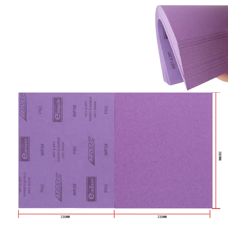 Folha de lixa com gancho e laço, Lixamento abrasivo, úmido e seco, 600 grão, 230x280mm, 60-2500grão