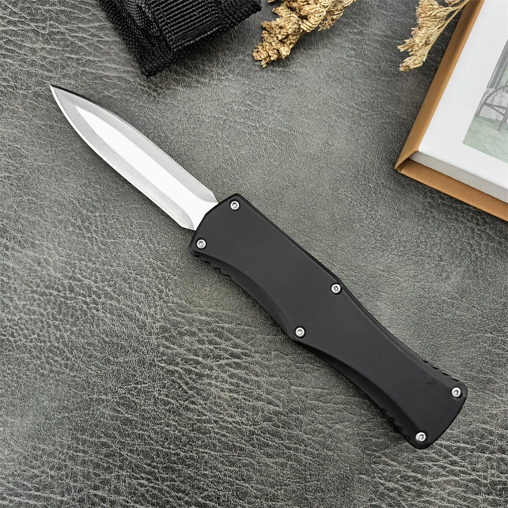 

Hera Stonewashed AU/TO Pocket Knife 440C Blade Zinc Alloy Black Handle with Nylon Sheath Outdoor Tactical Assisted Knife