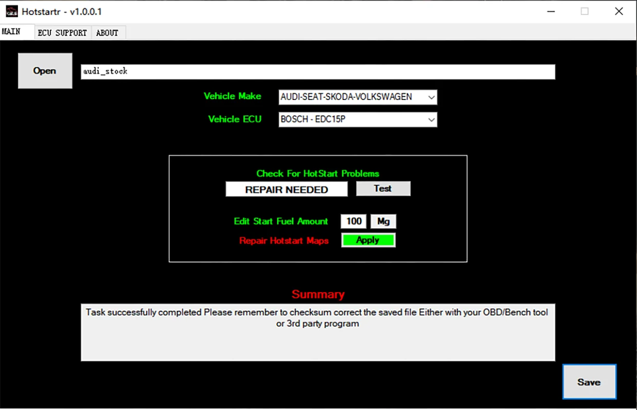 HotStartr Software Check For HotStart Problems Repaire HotStart Maps Edit Start Fuel Amount for VAG CAR EDC15P EDC17CP14 PPD1.x