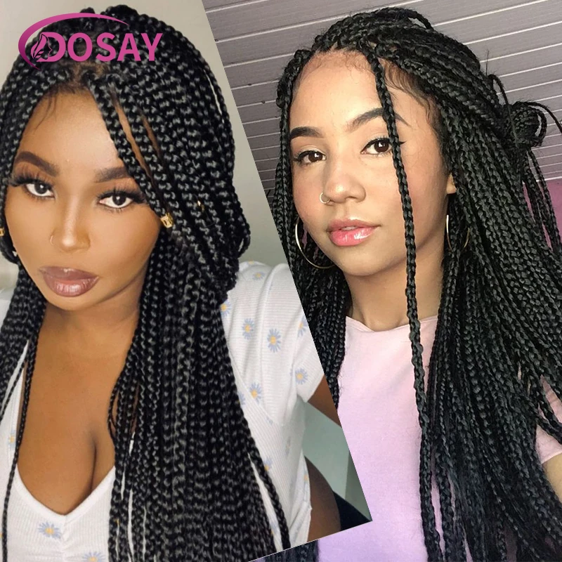 Dosay-Synthetic Full Lace Trançado Perucas para Mulheres Negras, Box Tranças, Lace Front Perucas, Knotless, Caixa Pequena, Cabelo Quadrado, 36"