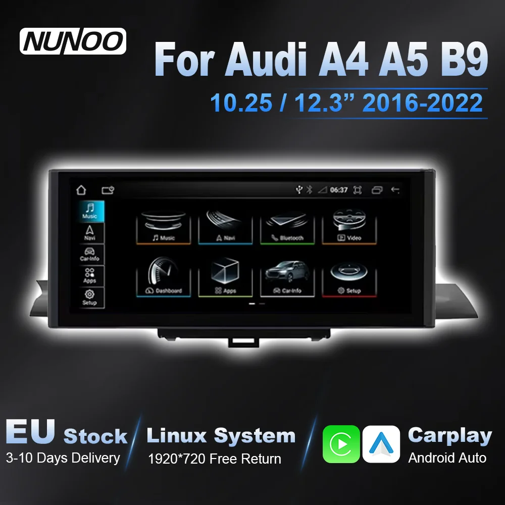 10,25 12,3 Zoll Linux Wireless Carplay Android Auto für Audi A4 A5 B9 2016-2022 Auto-Multimediasysteme Stereo Radio Audio Navi