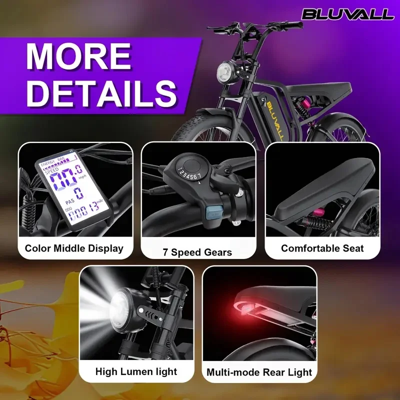 Sepeda Listrik Untuk Dewasa 20 Inci Ban Anti-Ledakan Motor 1000W Baterai 52V 20Ah Suspensi Penuh Sepeda Listrik Off-Road untuk Pria Wanita