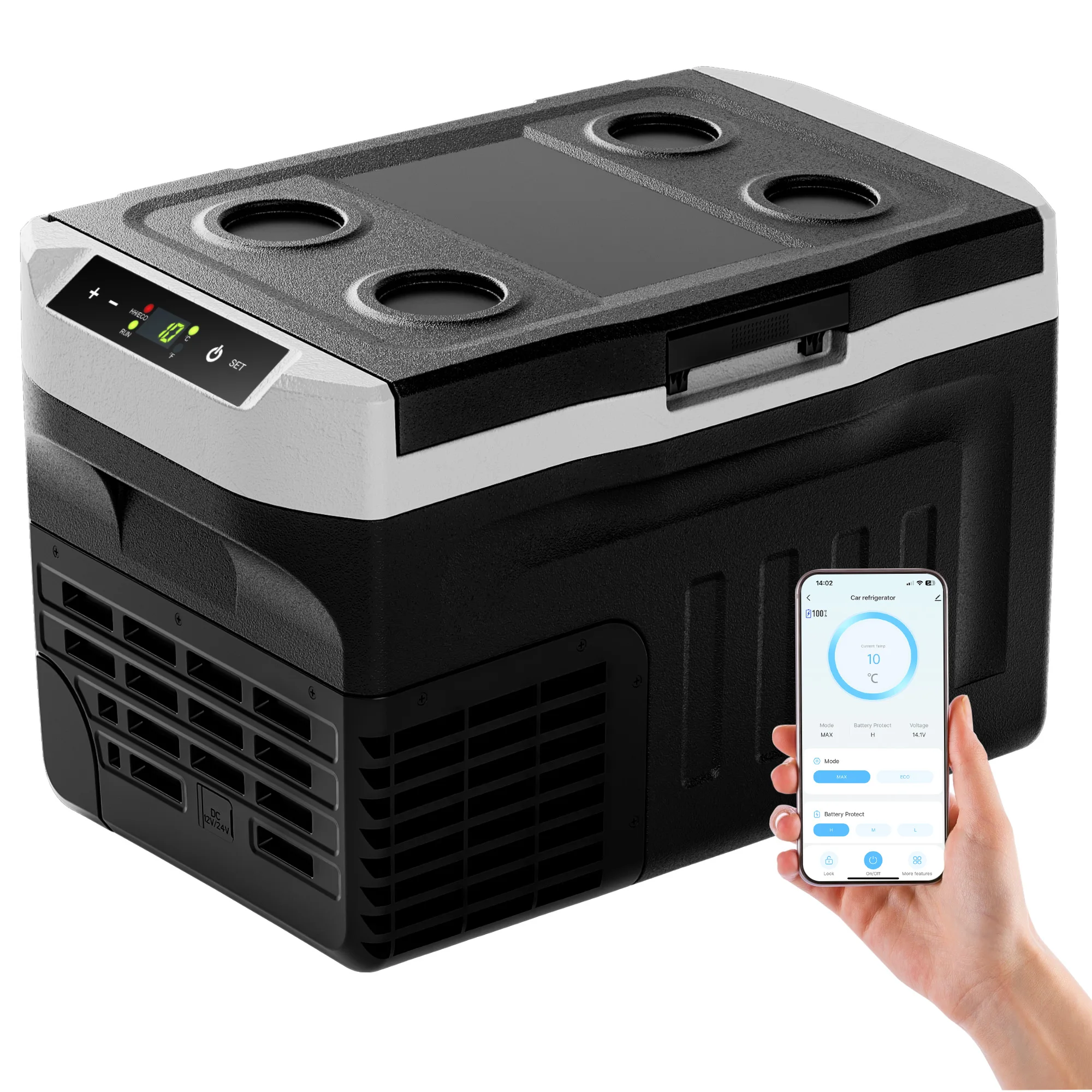 Réfrigérateur compresseur polyvalent de 21 L pour les déplacements : contrôlé par application, 12 V/240 V, plage de température -20°C ° C à 20 ° C, efficacité énergétique