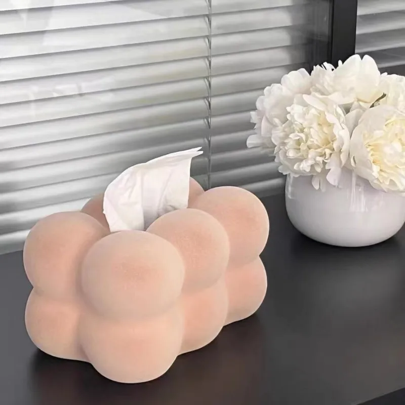 Light Luxury Tissue Box Cotton Candy Suede Ceramic Home Living Room Creative Table Tissue Box Modern Tissue Case