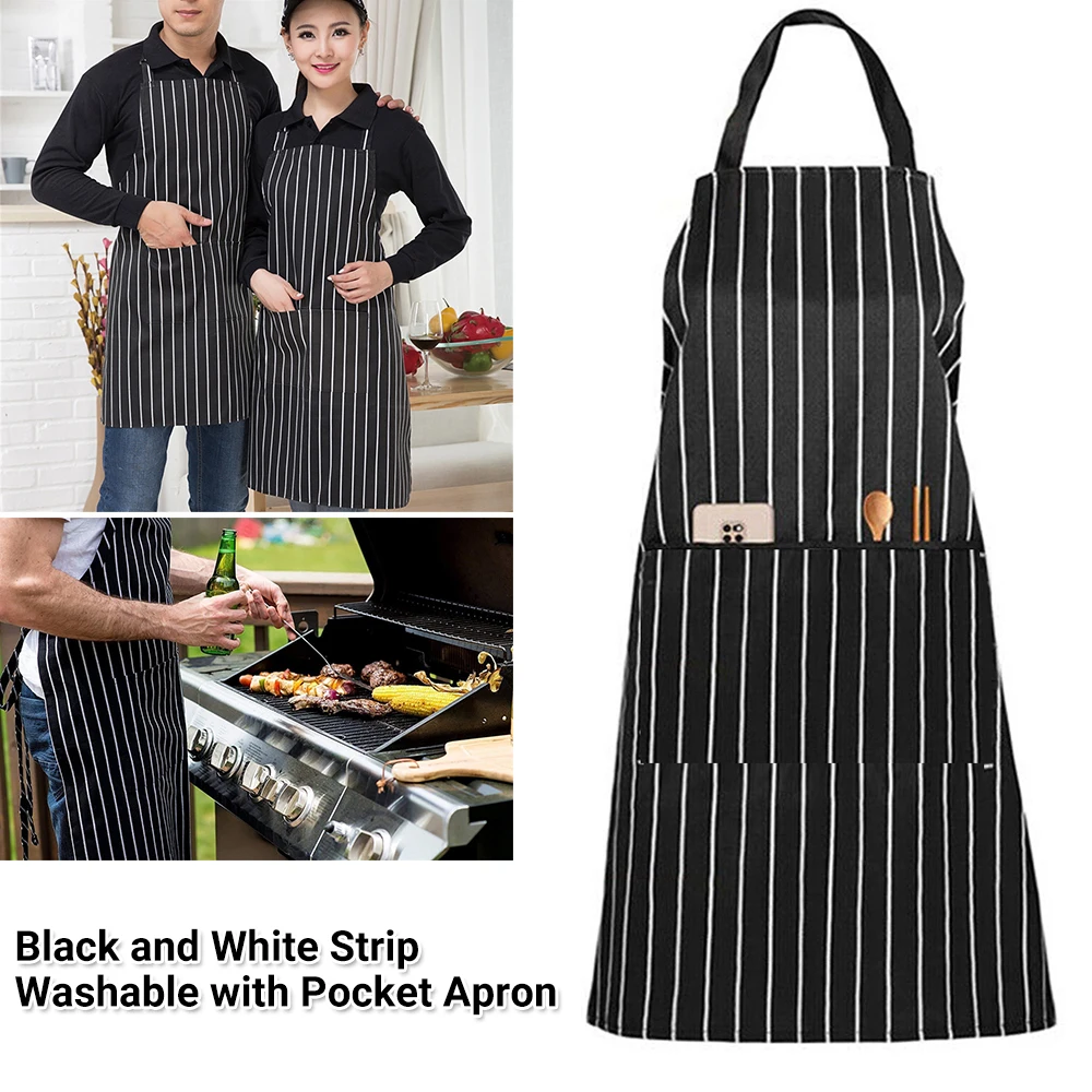 Black and WHITE STRIPES Chef Apron Kitchen Cooking Catering Butcher