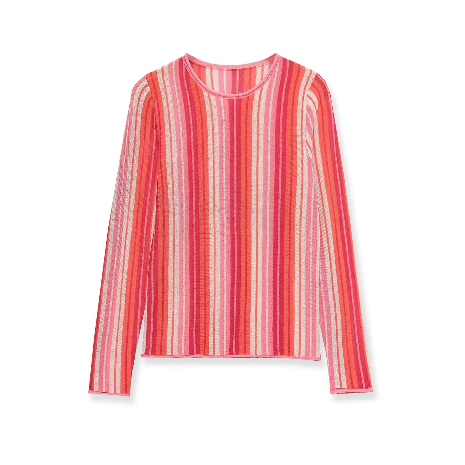 Vertical Striped Knit Sweaters Women Casual Long Sleeve O Neck Pullover Top Autumn Thin Breathable Slimming Rainbow Shirts