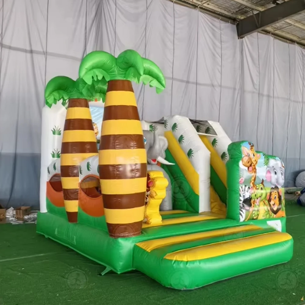 Château gonflable combiné d'animaux gonflables de qualité commerciale, animaux de la Jungle avec toboggan, maison de rebond de Safari pour aire de jeux extérieure