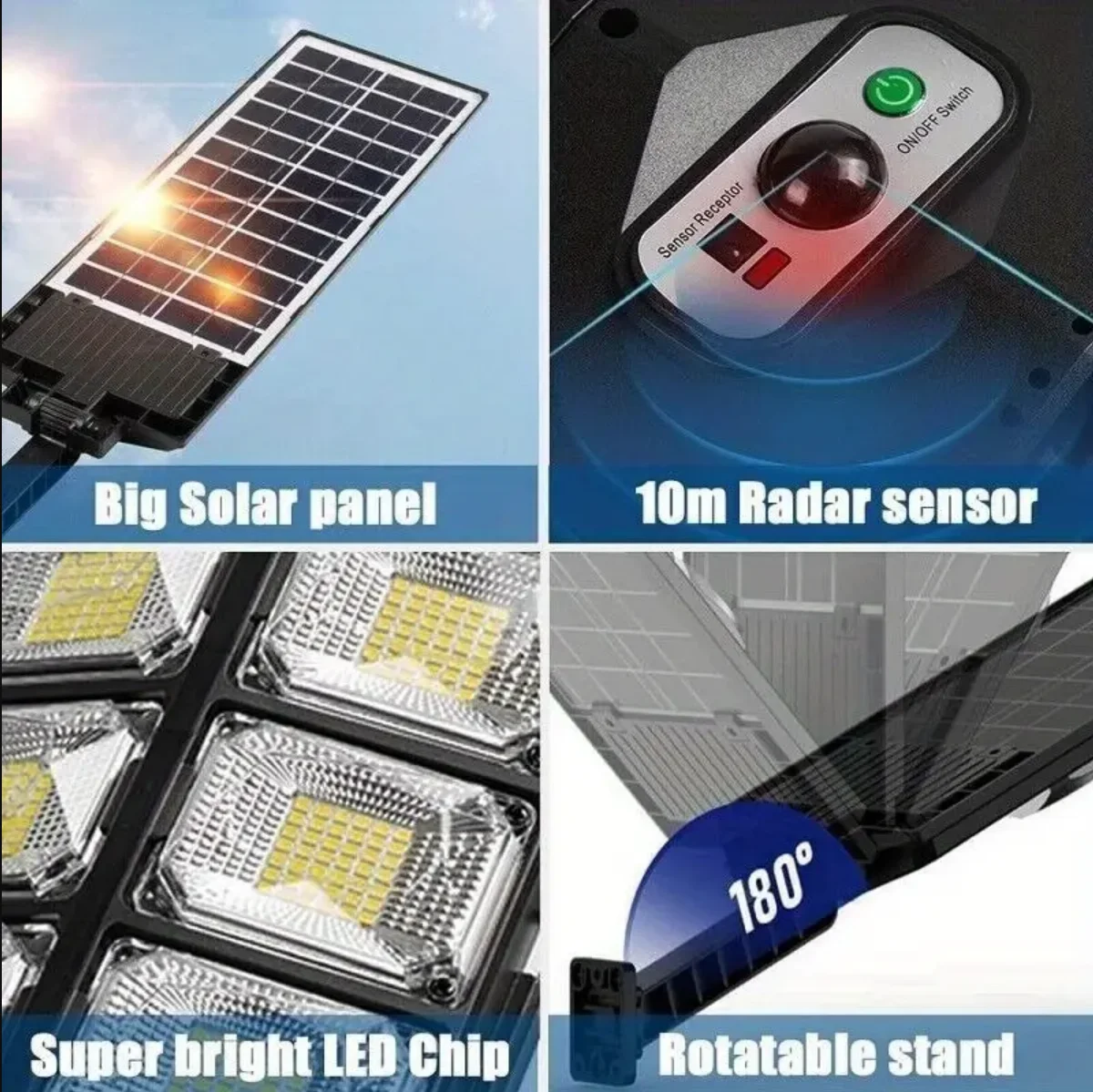 1pc Solar Street Light IP65 Waterproof 6500K 100000LM 504 LED Solar Parking Street Light (Dusk To Dawn) With Foldable Bracket So