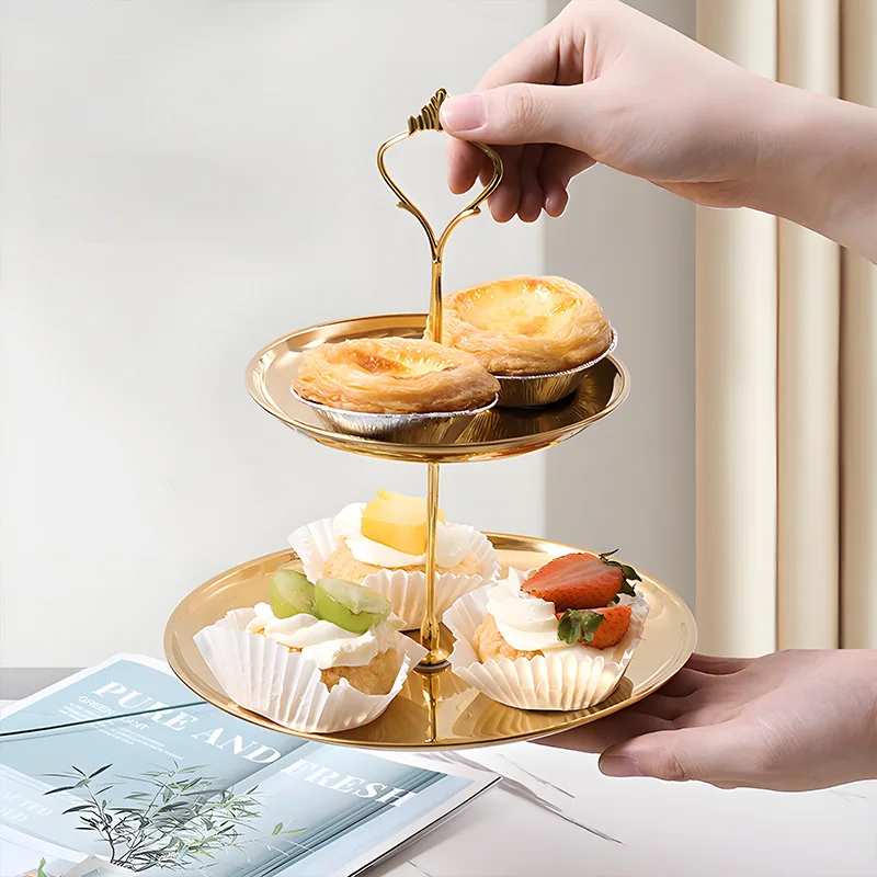Mehrschichtiges Serviertablett aus Edelstahl, Dessert-Kuchen- und Obst-Snack-Ständer für die Präsentation zu Hause, im Hotel und im Bankett