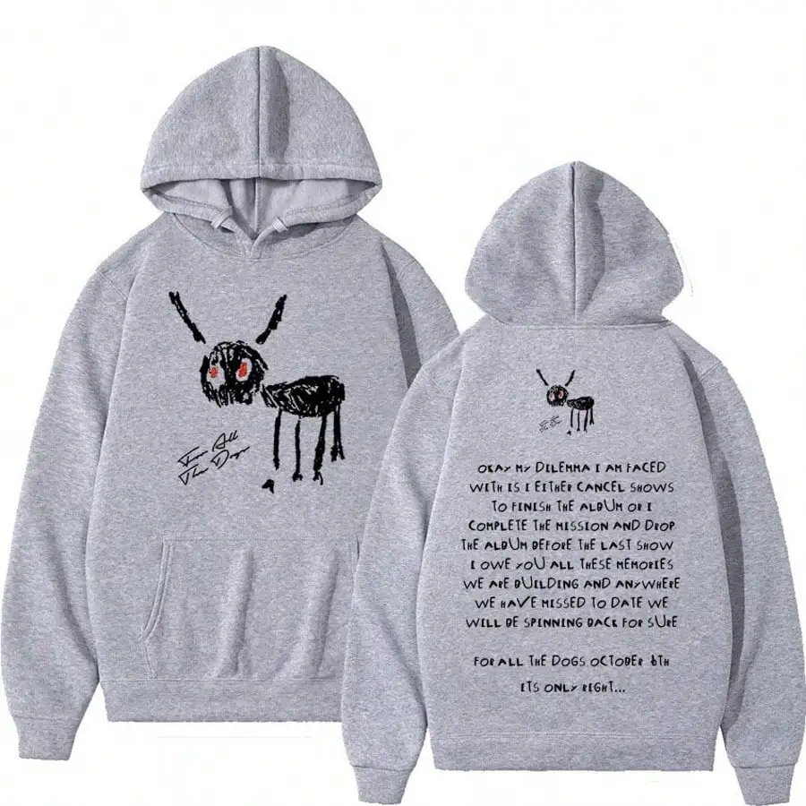 Y2K Streetwear Hoodie for Men, Abstract Skeleton Creature & Letter Print Loose Fit Kangaroo Pocket Casual Pullover Sweatshirts