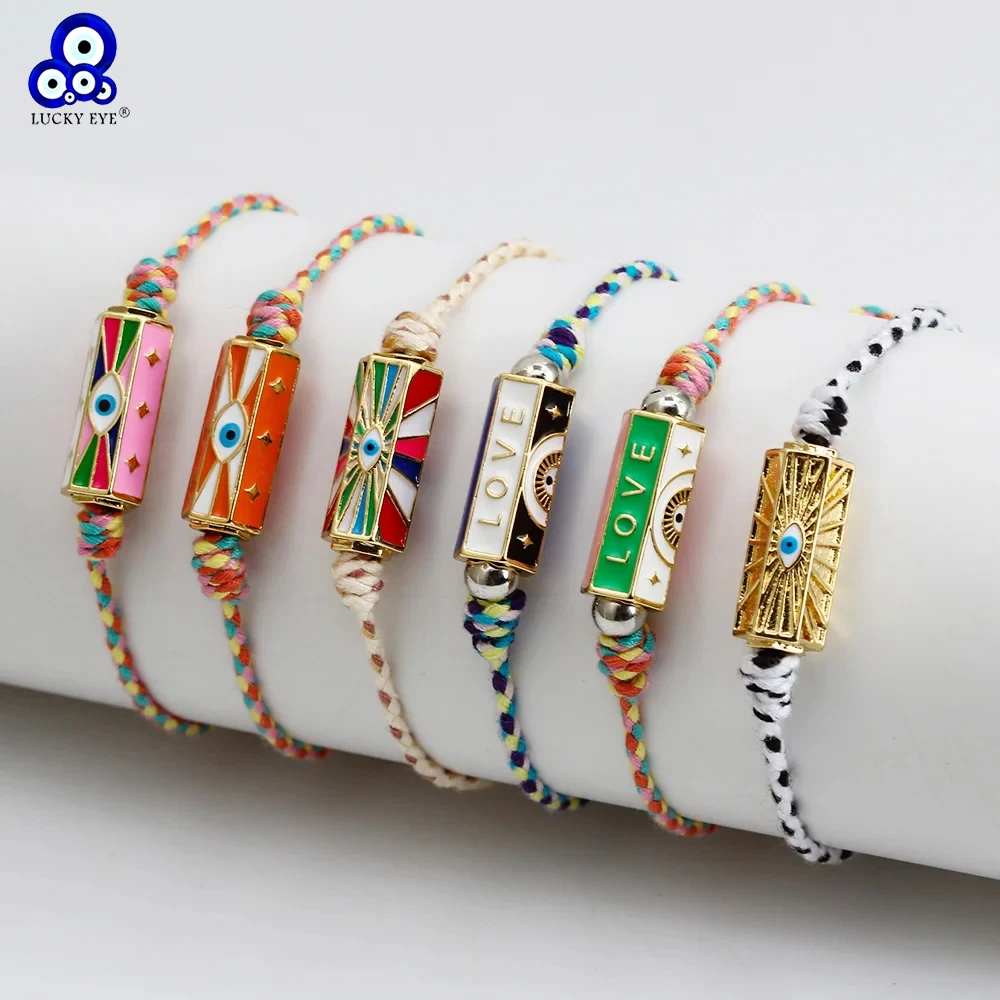 Lucky Eye Colorful Thread Rope Braided Charm Bracelet Adjustable Copper Turkish Evil Eye Bracelet for Women Girls Jewelry BE374