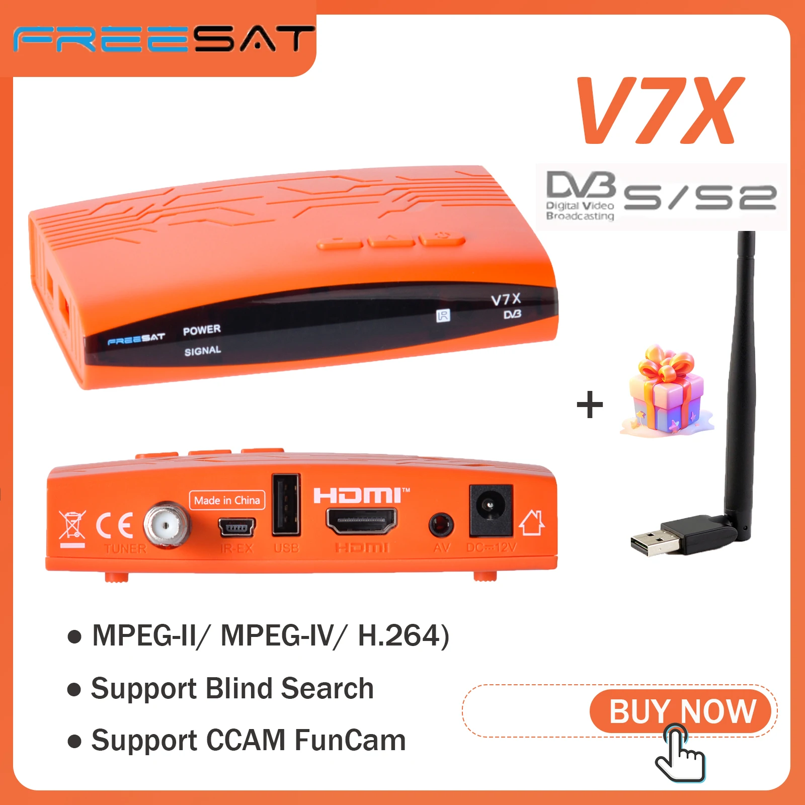 FREESAT V7X спутниковый ресивер ТВ-приставка для DVB-S/S2 H.264 Поддержка USB WIFI Dongle Встроенная забавная камера PAL/NTSC Full PowerVu Set Top