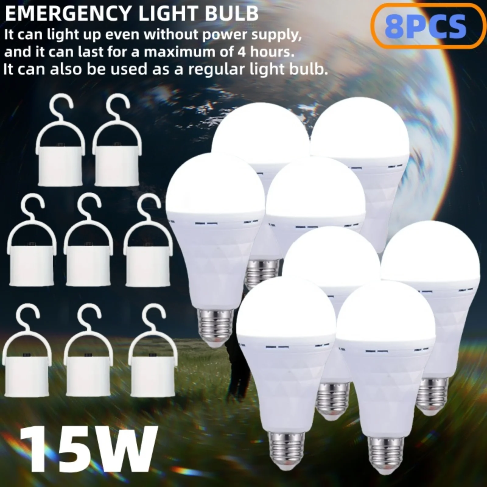 

8 pcs of emergency light bulbs, no need to be powered on. outdoor lighting lamp,Suitable for both outdoor and indoor use.