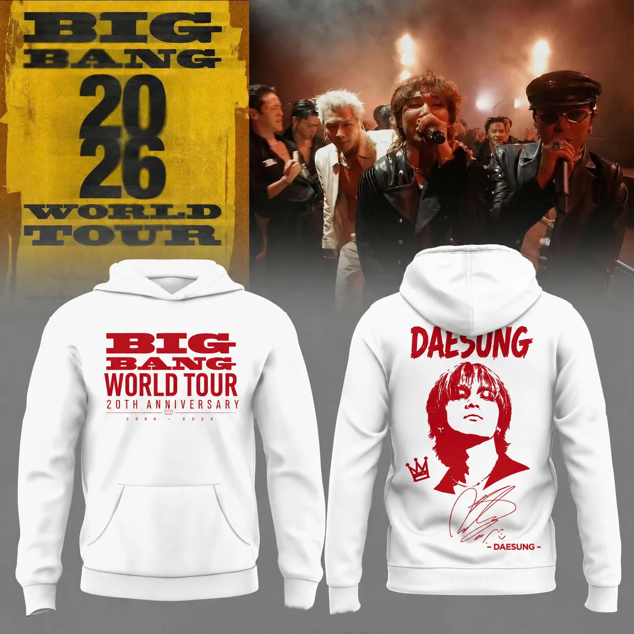 BIGBANG 20th Anniversary World Tour Hoodie Members Signature Portrait Sweatshirt Unisex Kpop Fan Concert Pullover Cotton Tops