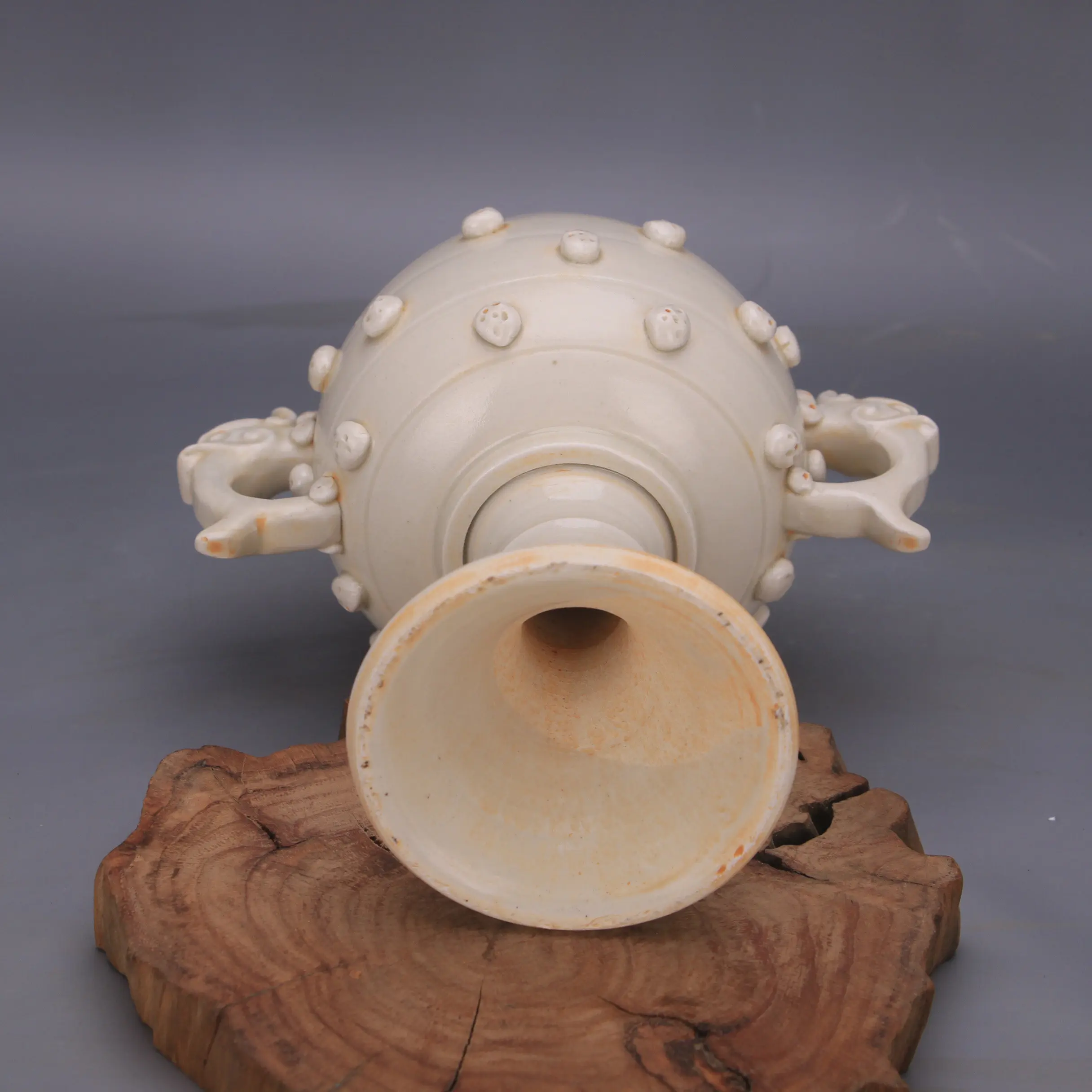 Song Dynasty Ding Ware Rice Yellow Openwork Studs Double Dragon Zun Incense Burner Vintage Home Decor Collectible