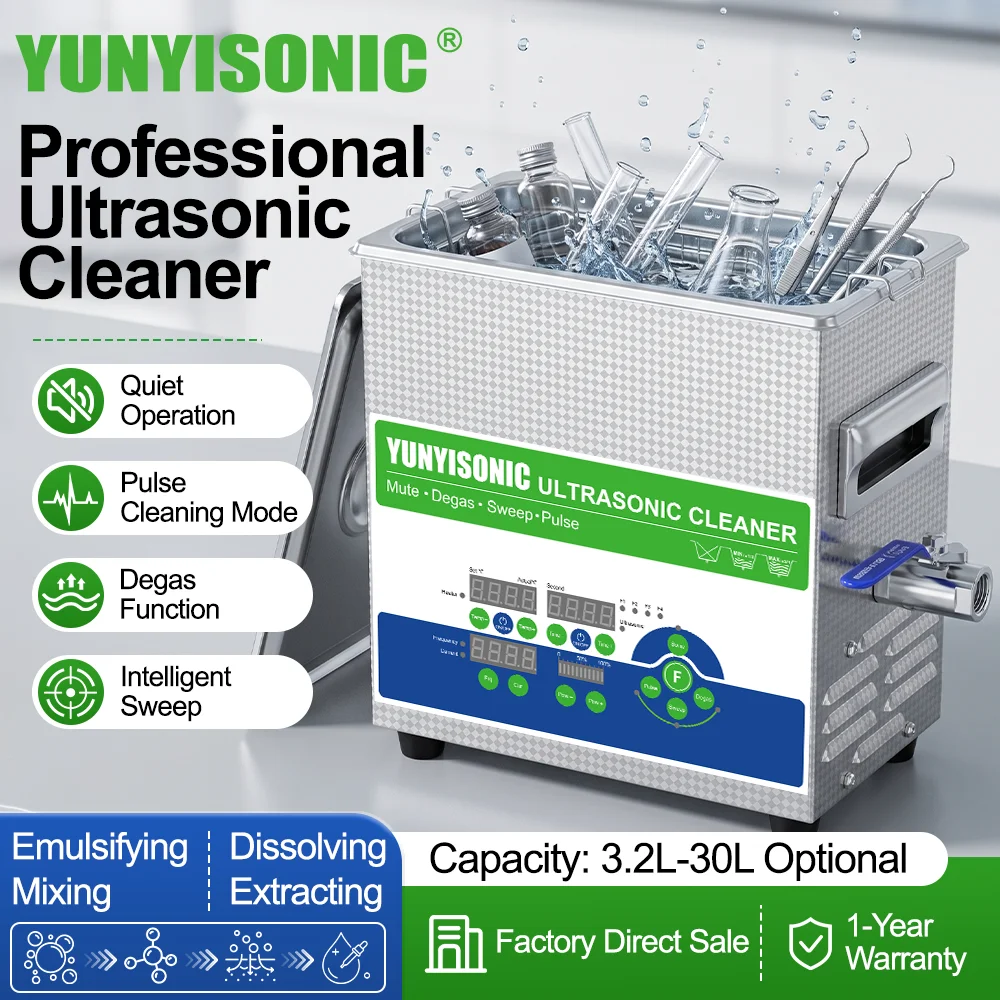YUNYISONIC Premium Lab Ultrasonic Cleaner 6.5L Quiet Mode Sweep Adjustable Power Lab Equipment Glassware Cleaning