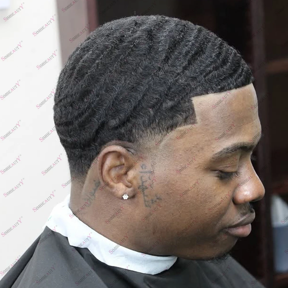 

Прочный мужской парик-накладка Afro 360Waves Q6 из натуральных волос с глубокой волной, на основе из кружева и полиуретана, с невидимыми отбеленными узлами, капиллярный протез
