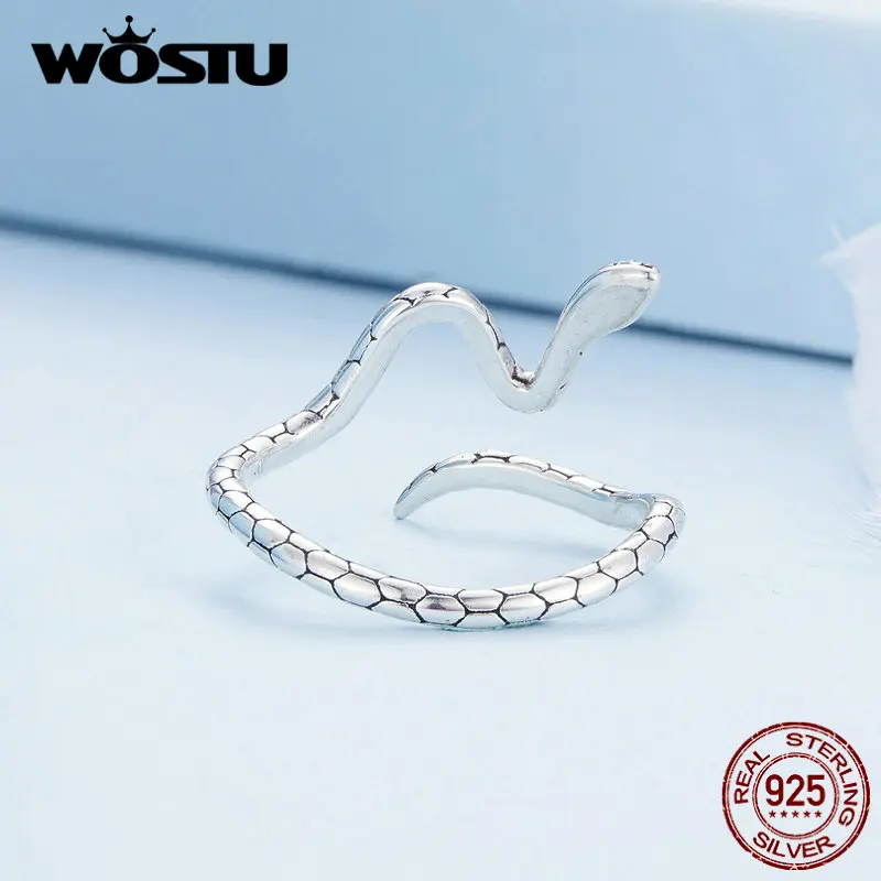 WOSTU 925 Sterling Silver Snake Opening Ring with Green Zircon for Women Luxury Party Gift Adjustable Size Original Jewelry image 3
