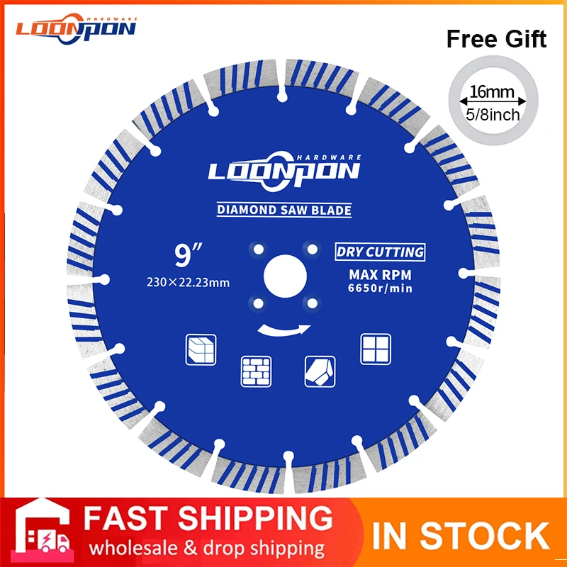 Loonpon 230mm 9inch Diamond Cutting Disc Dry or Wet Diamond Blade For Cutting Granite Marble Concrete Stone Circular Saw Blade