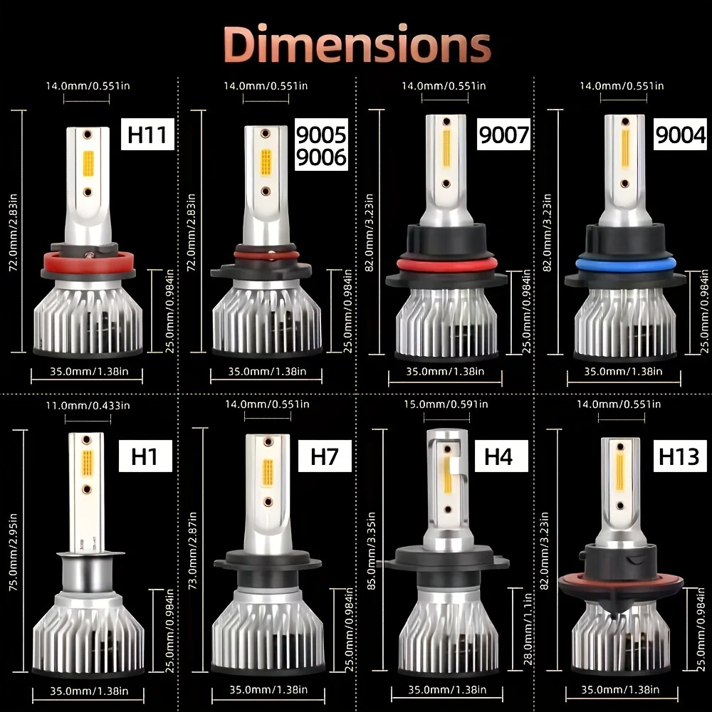 2PCS LED Headlight Bulbs 9005/HB3 9006/HB4 H1 H7 H11 H4 28000LM 8000K And 6000K to Choose 2 Sides COB Chips 12-24V Vehicle Use