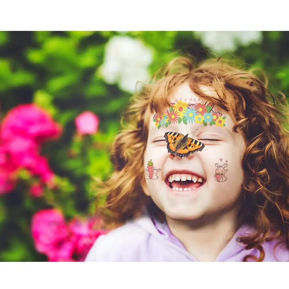 10pcs Animal Temporary Face Tattoo Sticker Set For Kids Water Transfer Butterfly Panda Floral Body Paint Sticker Halloween Decor