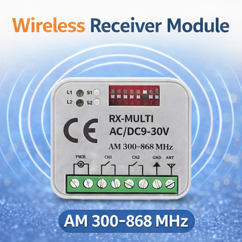 RX-MULTI Wireless Receiver Module 300-868MHz AC/DC 9-30V Multi-Protocol Remote Control Receiver for Garage Door Gate Motor Light