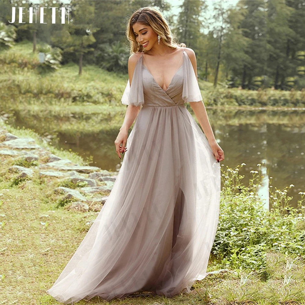 JEHETH-Vestidos de Fiesta sexys con escote en V profundo para mujer, vestidos de noche con abertura en la espalda y tirantes finos para celebridades Disfraz de baile femenino elegante Vestido de baile clásico. Vestido