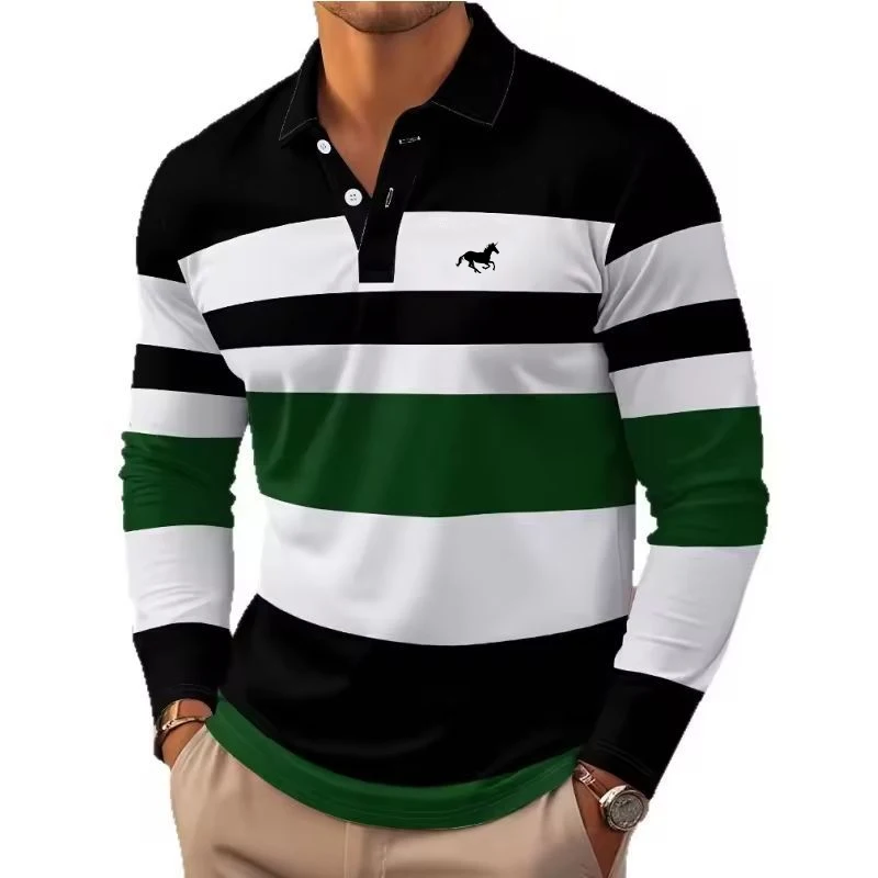 Men's Stripe Rugby Polo Golf Polos Shirts Long Sleeve Polo Shirts Turndown Casual Outdoor Casual Daily Streetwear 3D Print Fall