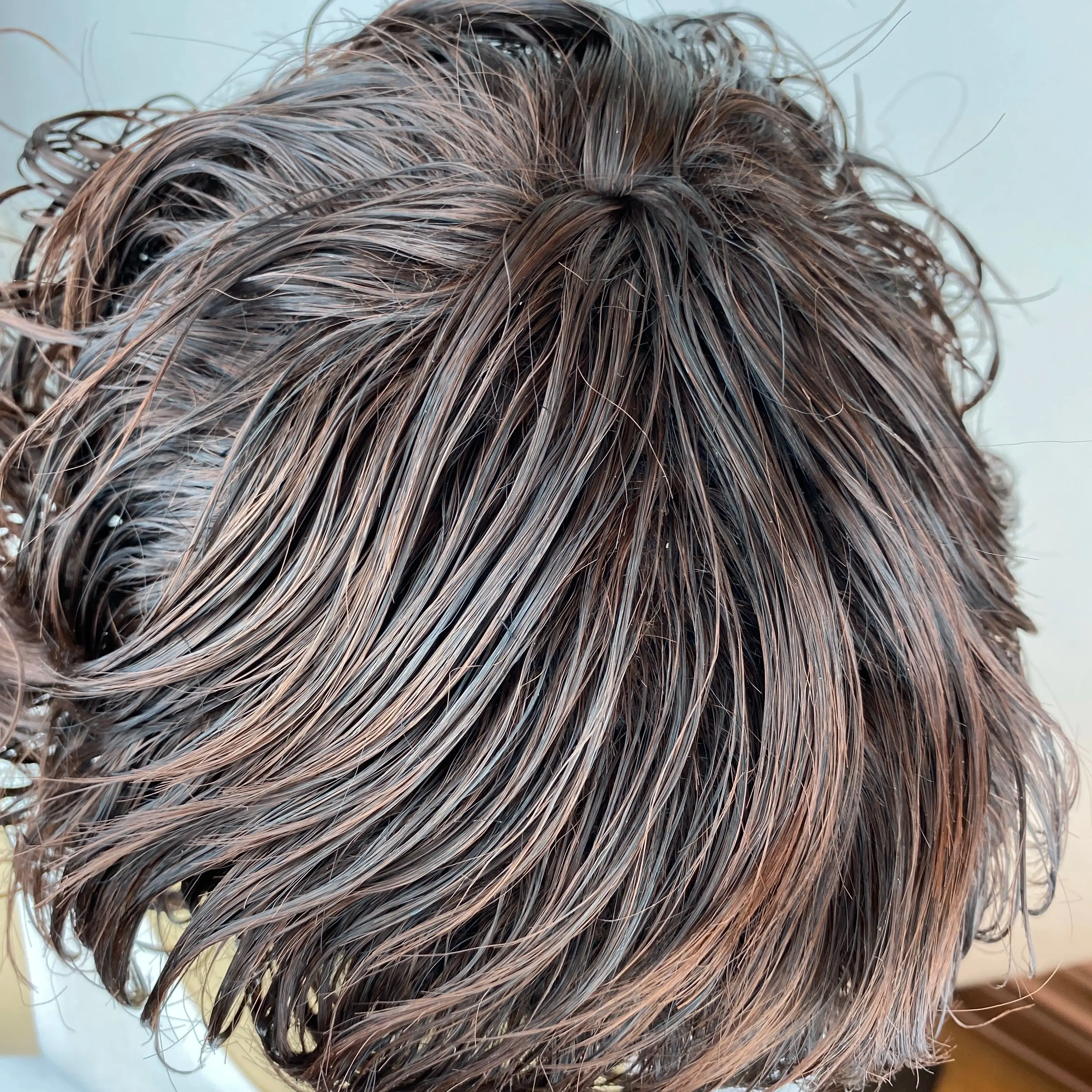 Fashiomag Short Fluffy Curly Brown Mix Synthetic Hair Wigs Women Soft Natural Daily Use