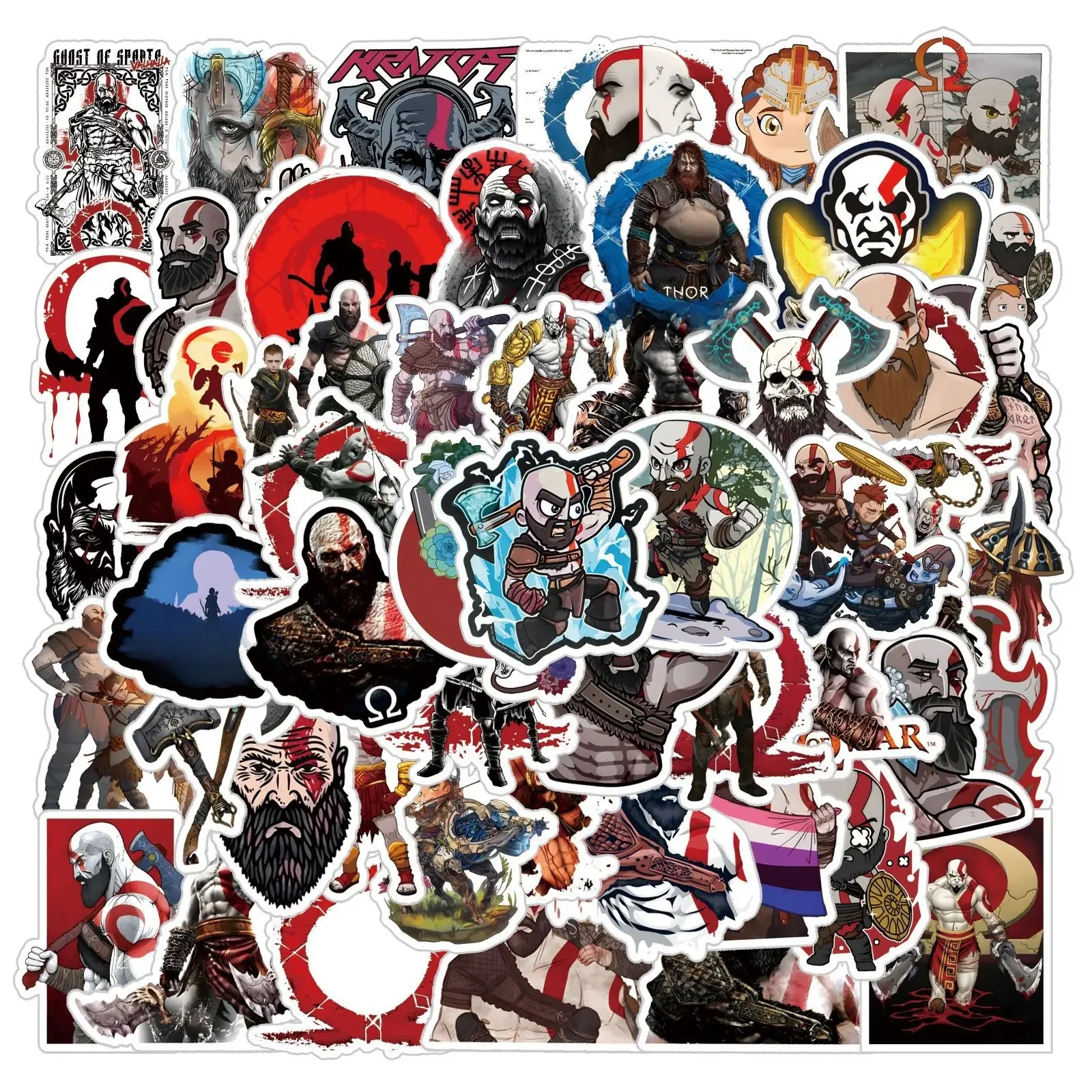 Autocollants waterproof God of War Kratos, 52 pièces, stickers, mignon, pour téléphone, ordinateur portable, valise, cahier, skateboard
