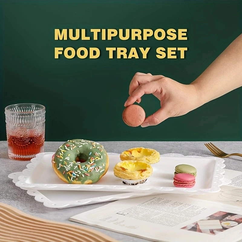 صينية إفطار بلاستيكية مستطيلة ، صينية تقديم متينة وقابلة لإعادة الاستخدام ، صينية طعام خفيفة للخضروات ، وجبة خفيفة ، 5 *