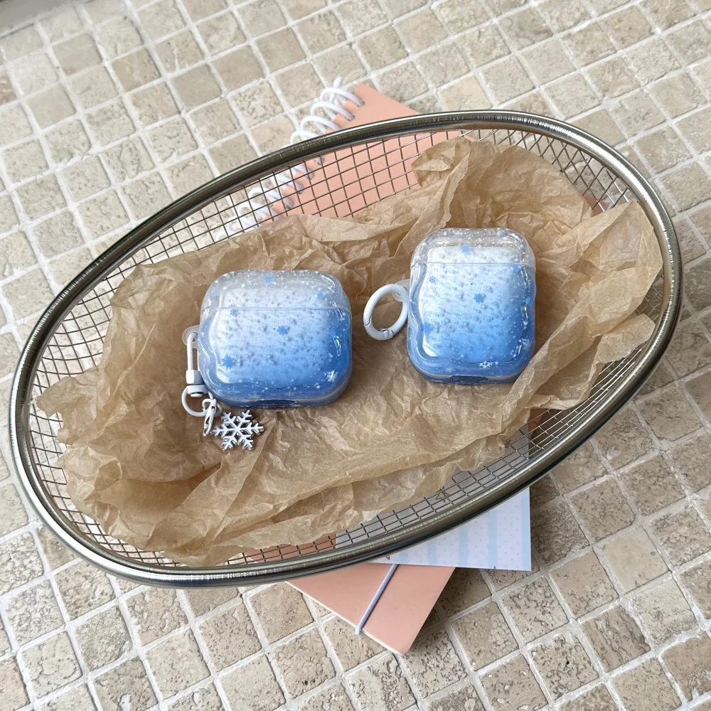 

Gradient blue snowflake headphone protective case, suitable for AirPods 4/3/2 Pro/2/4, with pendant, fairy protective case