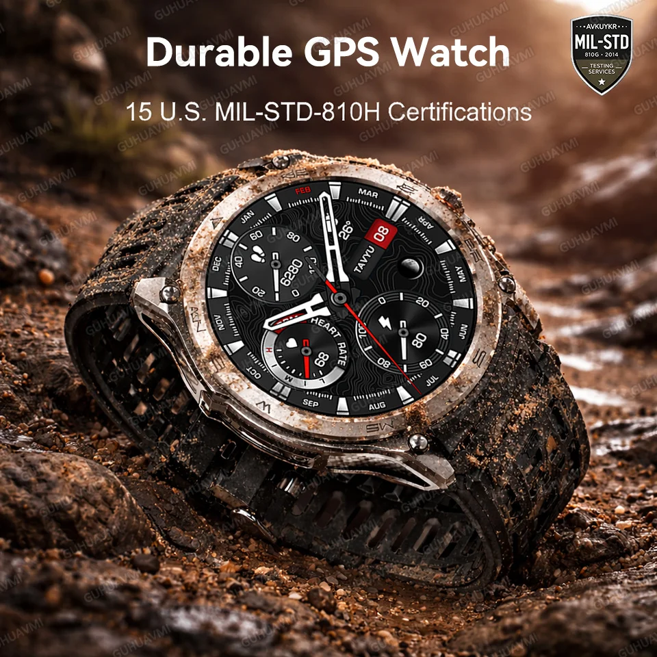 

Новые смарт-часы 2026 года с двухдиапазонным GPS, аккумулятором 1000 мАч, водонепроницаемостью 10ATM, для походов, бега, активного отдыха, с компасом и функцией отслеживания маршрута (военный стандарт)