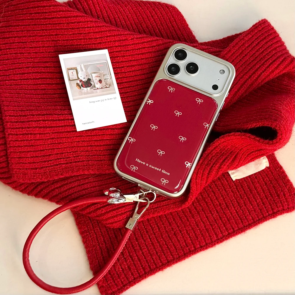 

Fashion cute bow phone case for iPhone 17 16 ProMax 14 15 Pro fundas Korean INS simple new shockproof protective case with charm