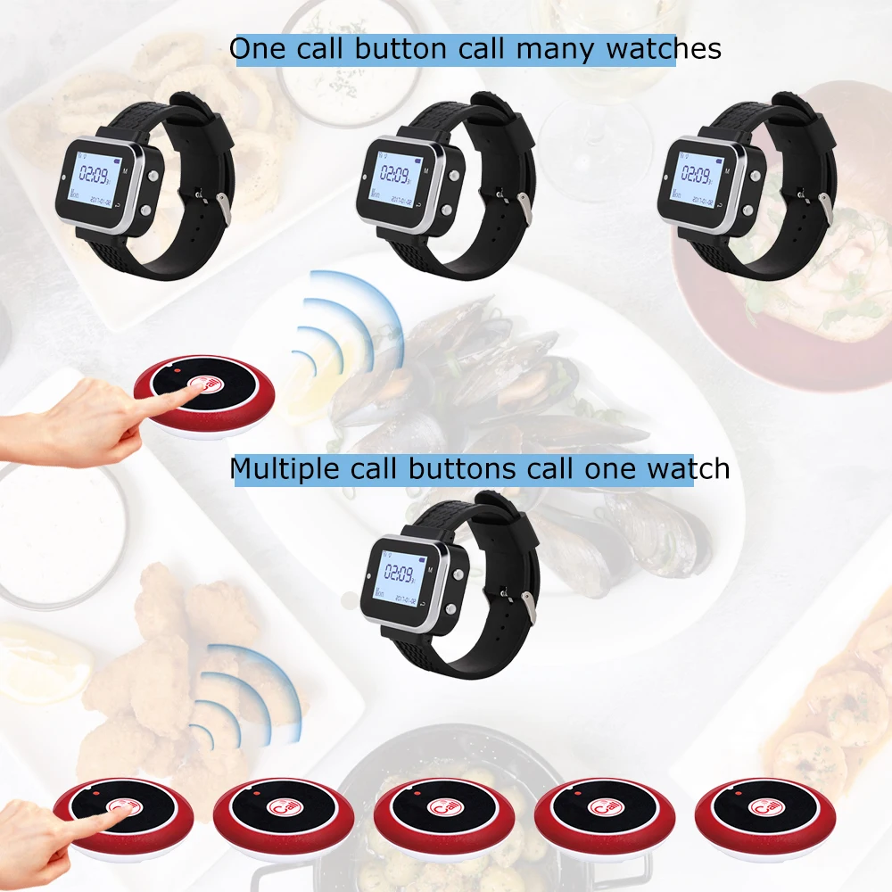 Fast Shipping 1 Waiter Watch Pager 10 Black Call Button Wireless Calling System Transmitter for Restaurant Clinic Cafe Pager