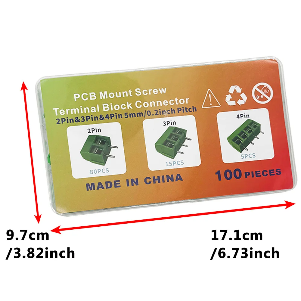 100PCS PCB Mount Screw Termianal Biock Connector Kit KF301-2P 3P 4P PCB Kit terminal 5.08MM post splicing plug-in PCB Kit