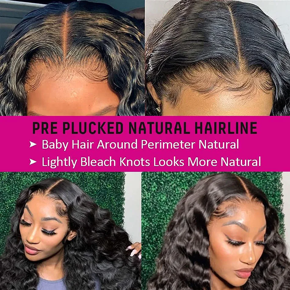 Perruque Lace Front Wig sans colle naturelle bouclée, cheveux humains, Deep Wave, 13x6 HD, 30 34 pouces, densité 250, pour femmes