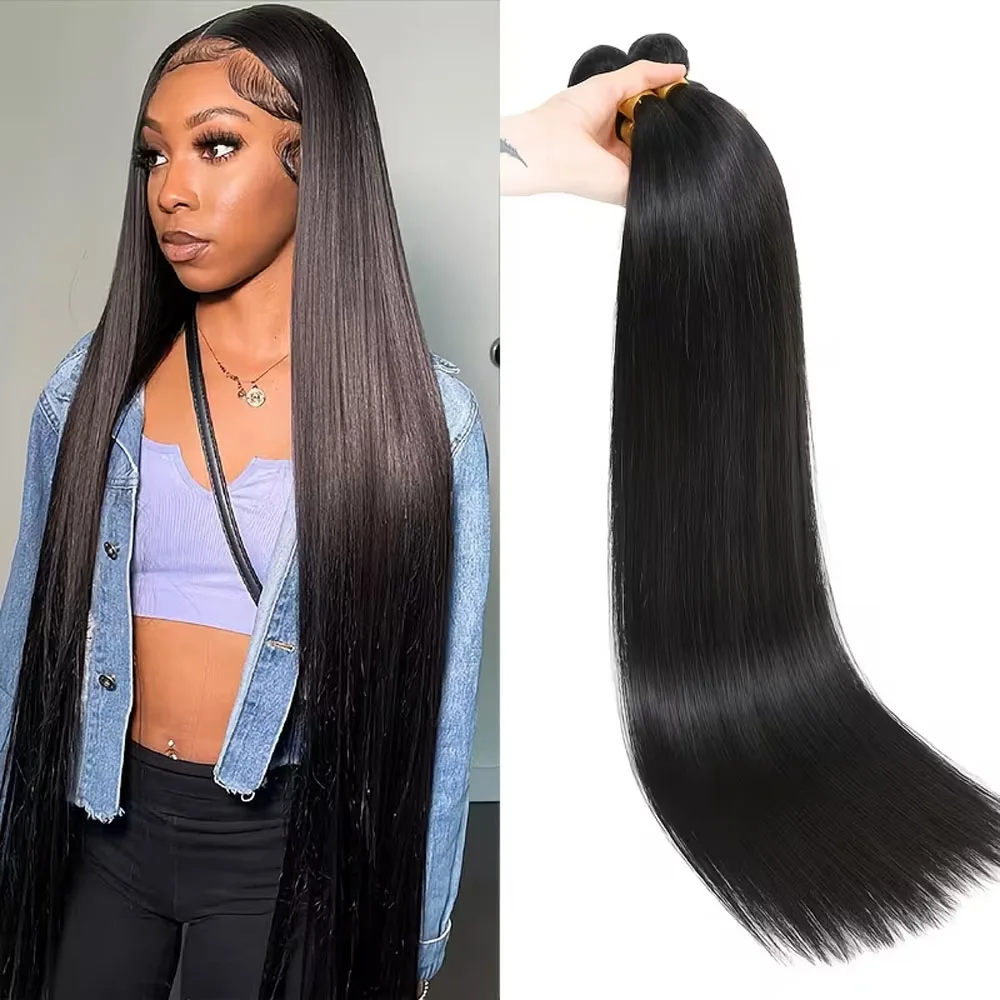 12-42 Polegada feixes de cabelo humano em linha reta 12a 100% extensões de cabelo humano natural preto tecer cabelo brasileiro pacotes 1/3/4 pçs pacotes