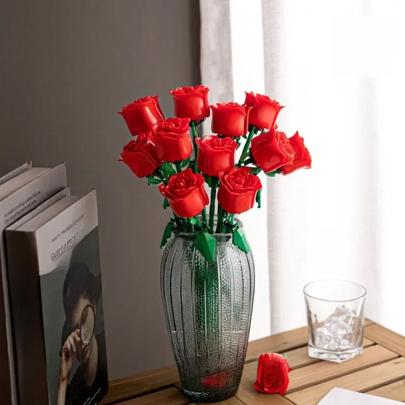 Jouet de bloc de construction de Rose de fleur éternelle, Compatible avec la décoration d'assemblage LEGO, cadeau de saint-valentin pour fille, cadeau de fête des enseignants