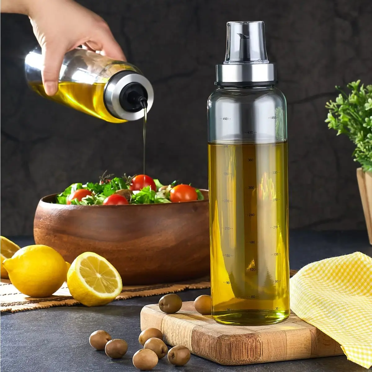 

2 Pcs Drip-proof Smart Glass Oil Pot Dispenser Kitchen Oil Vinegar Salad Sauce Dispenser 500Ml and Storage Kitchen Tool