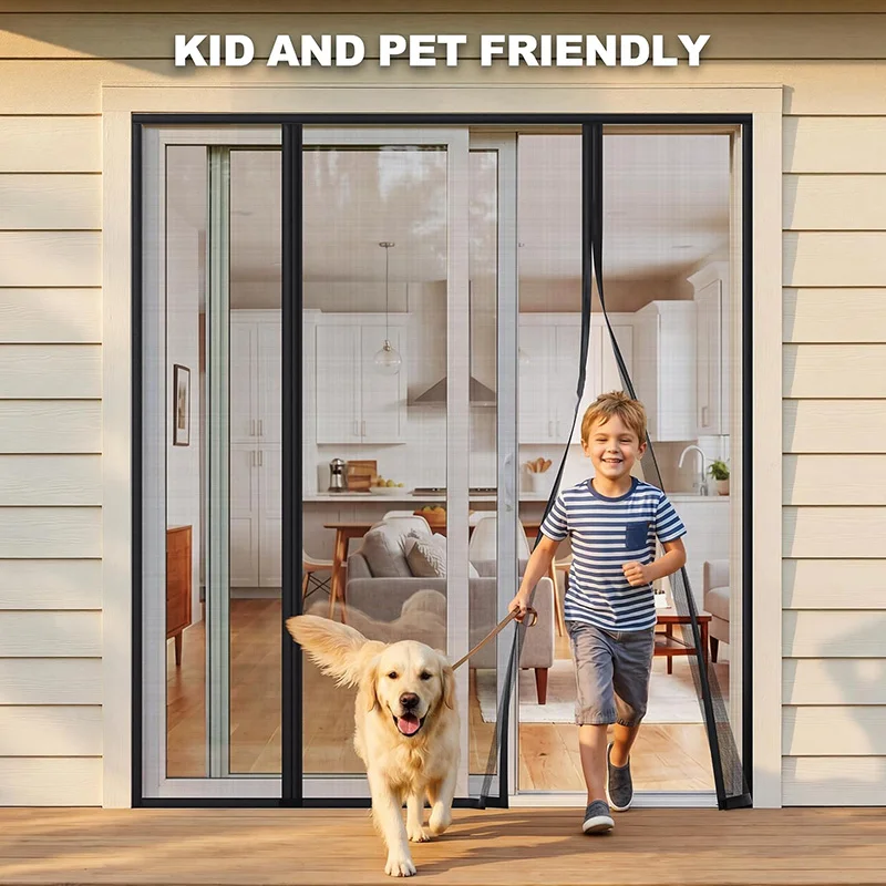 Magnetic Hands-Free Auto Close Screen Door,Thickened Double Mesh Curtain with Strong Magnets,Easy Install Insect Proof Screen