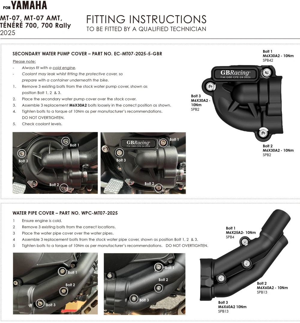 GBRacing Engine Protection (Secondary Cover + Clutch Cover) – Made  2025 For Yamaha MT-07/MT-07 AMT/Ténéré 700/700 Rally