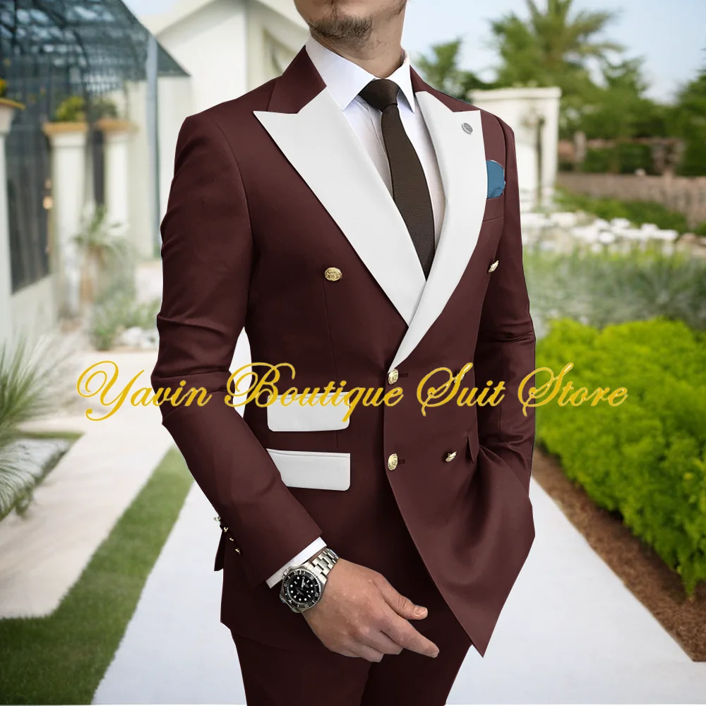 Modischer Herrenanzug, 2-teilig, zweireihig, Blazer, Hose, Abendparty, Jacke, Hochzeit, Bräutigam, Smokinganzüge