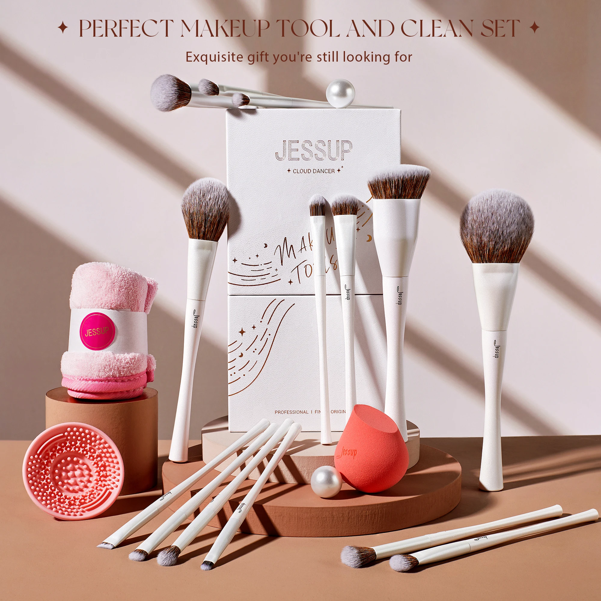 Jessup Makeup Brushes 4-14pcs Make up Brush set Highend Makeup Gift Set For Women with Sponge Makeup,Brush Cleaner,Towel T333