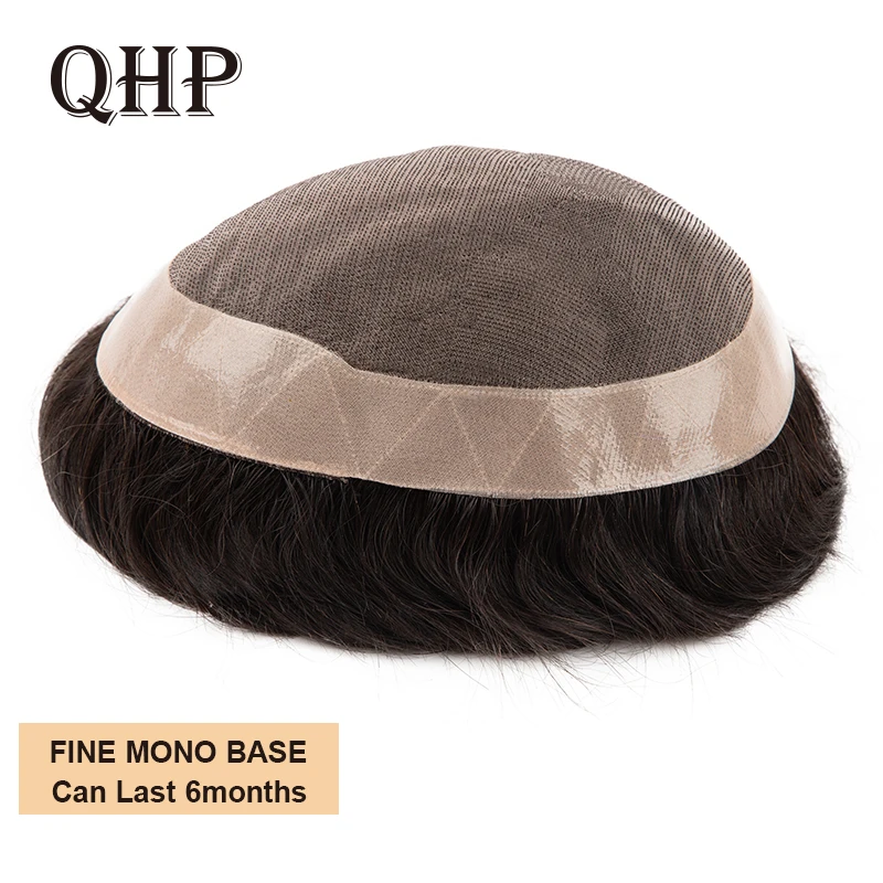 MONO+NPU Toupee Remy Hair Replacement System Men\'s Capillary Prothesis Handmade Human Durable Hairpieces Natural Wig For Men