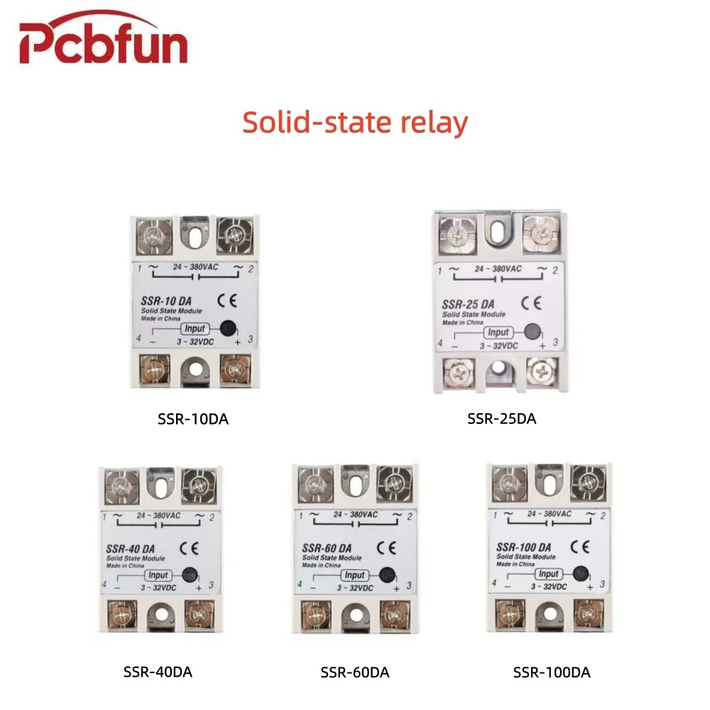 SSR-10DA SSR-25DA SSR-40DA SSR-60DA SSR-100DA Solid-State Relays DC 3-32V Control Voltage AC 24-380V Load Voltage